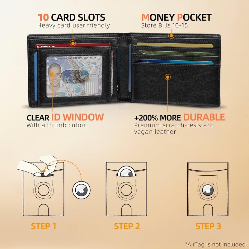 RUNBOX AirTag-Wallet-Mens-Slim-RFID Blocking Wallets Leather with Bill Compartment Air Tag Bifold Card Holder Wallet Gifts for Men Dad - Image 2